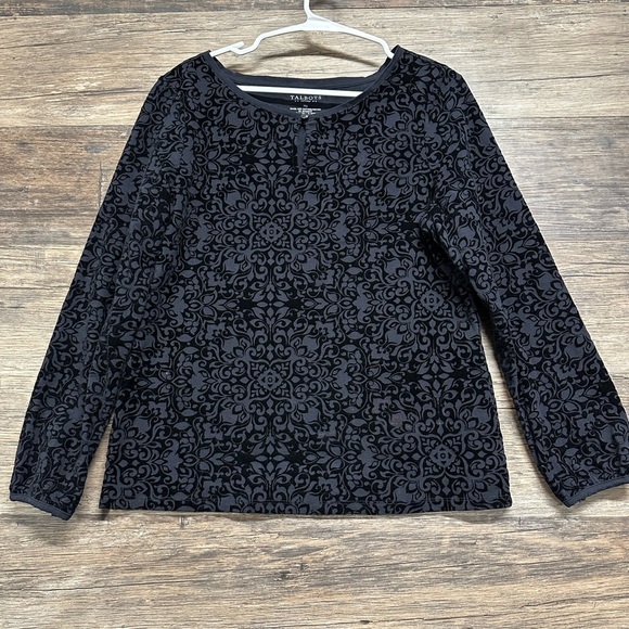 Talbots Black Velour Designed Blouse - Picture 1 of 4